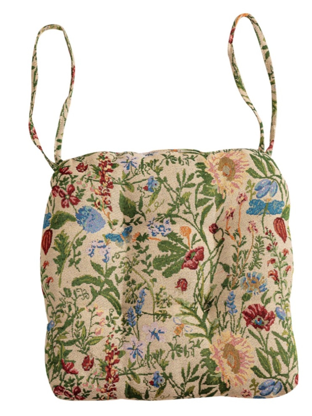 Farmhouse Floral Chair Cushion with Ties 16x16” BEIGE